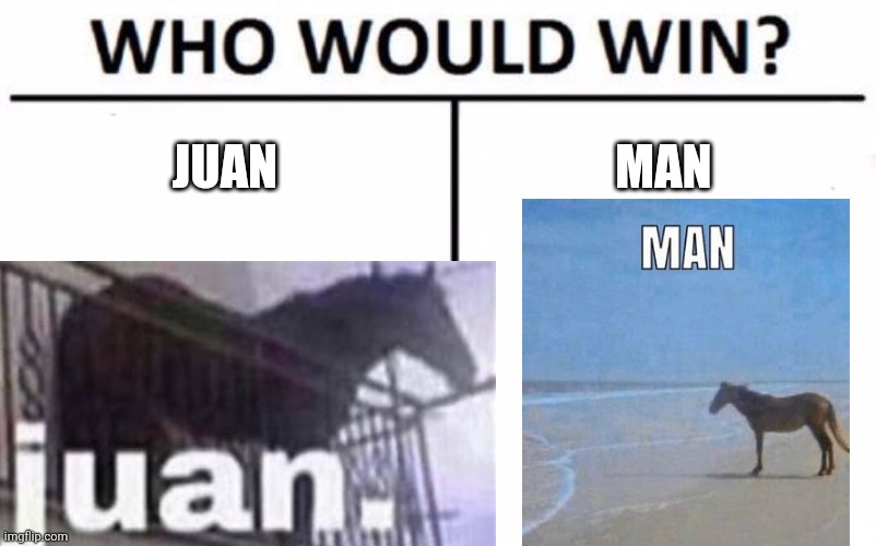Juan vs Man | JUAN; MAN | image tagged in juan,man,who would win | made w/ Imgflip meme maker