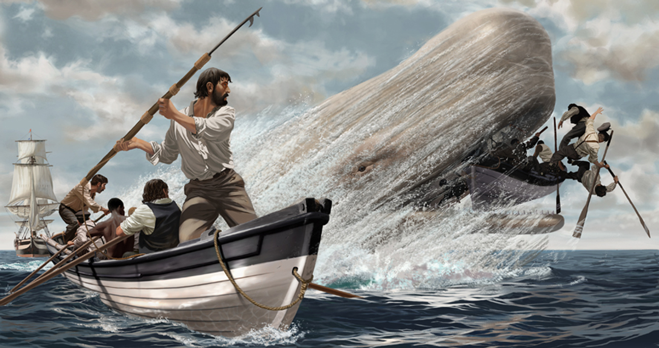 High Quality Ahab harpooning the white whale Blank Meme Template