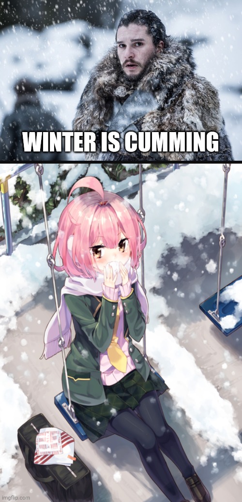 WINTER IS CUMMING | image tagged in winter is coming | made w/ Imgflip meme maker
