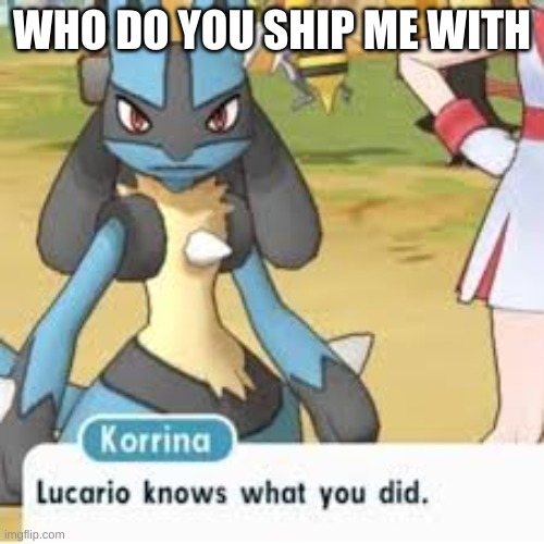Lucario | WHO DO YOU SHIP ME WITH | image tagged in lucario | made w/ Imgflip meme maker