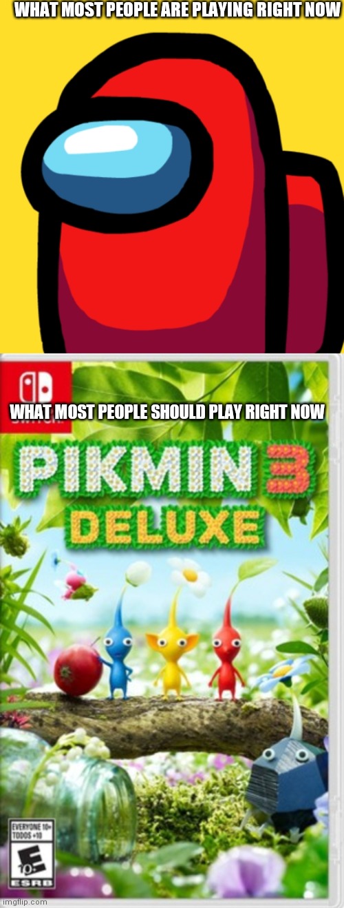 WHAT MOST PEOPLE ARE PLAYING RIGHT NOW; WHAT MOST PEOPLE SHOULD PLAY RIGHT NOW | image tagged in nintendo switch,among us | made w/ Imgflip meme maker