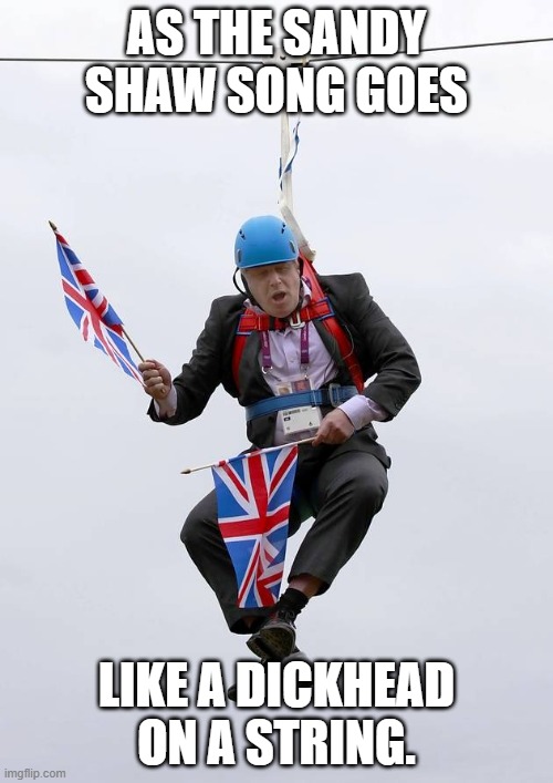 Boris Johnson Stuck | AS THE SANDY SHAW SONG GOES; LIKE A DICKHEAD ON A STRING. | image tagged in boris johnson stuck | made w/ Imgflip meme maker