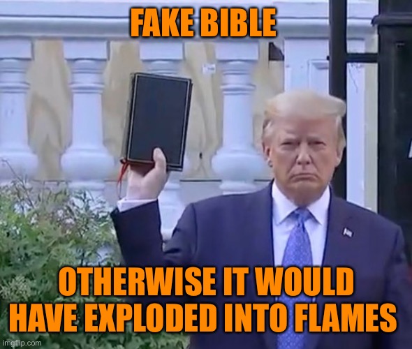 It's A bible | FAKE BIBLE OTHERWISE IT WOULD HAVE EXPLODED INTO FLAMES | image tagged in it's a bible | made w/ Imgflip meme maker