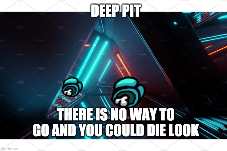 DEEP PIT; THERE IS NO WAY TO GO AND YOU COULD DIE LOOK | image tagged in meme | made w/ Imgflip meme maker