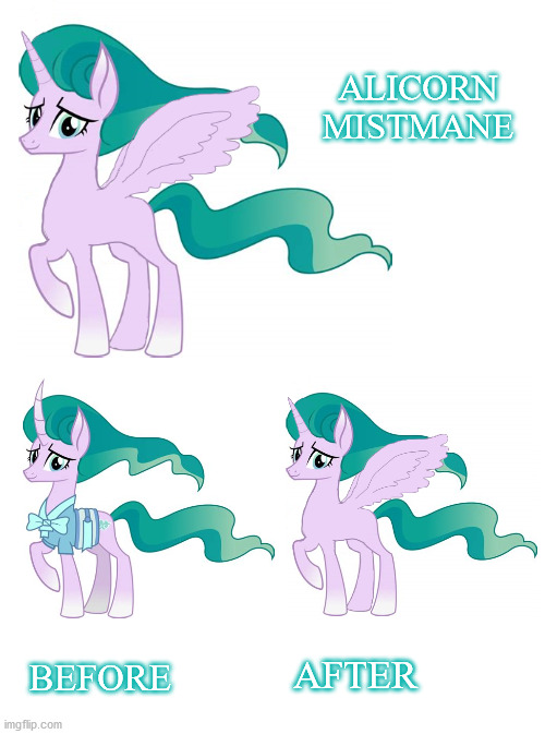 Any comments of suggestions? I'm open to FRIENDLY criticism! | ALICORN MISTMANE; AFTER; BEFORE | image tagged in mlp | made w/ Imgflip meme maker