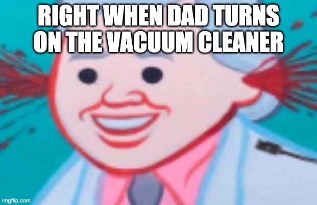 right when dad turns it on | RIGHT WHEN DAD TURNS ON THE VACUUM CLEANER | image tagged in ear bleed | made w/ Imgflip meme maker