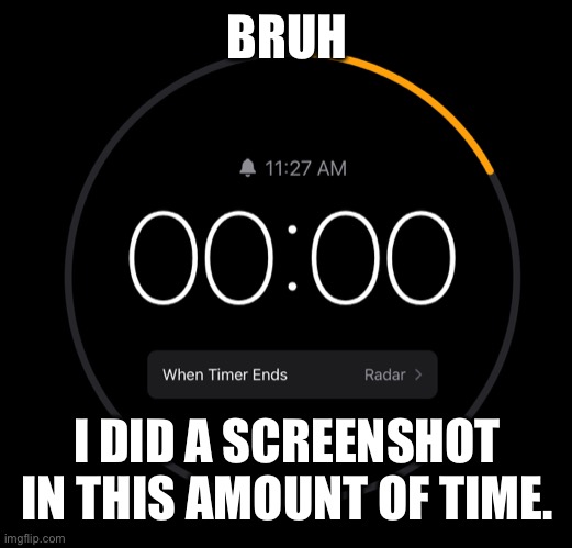 Timer WTH | BRUH; I DID A SCREENSHOT IN THIS AMOUNT OF TIME. | image tagged in timer wth | made w/ Imgflip meme maker