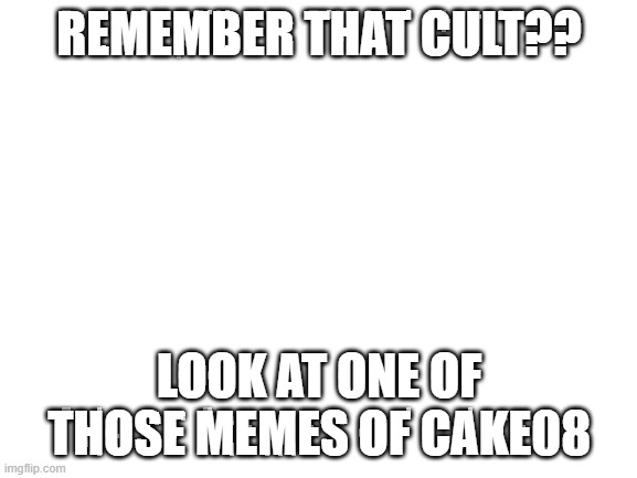Blank White Template | REMEMBER THAT CULT?? LOOK AT ONE OF THOSE MEMES OF CAKE08 | image tagged in blank white template | made w/ Imgflip meme maker