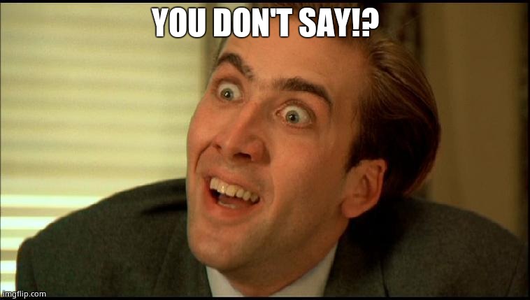 You Don't Say - Nicholas Cage | YOU DON'T SAY!? | image tagged in you don't say - nicholas cage | made w/ Imgflip meme maker