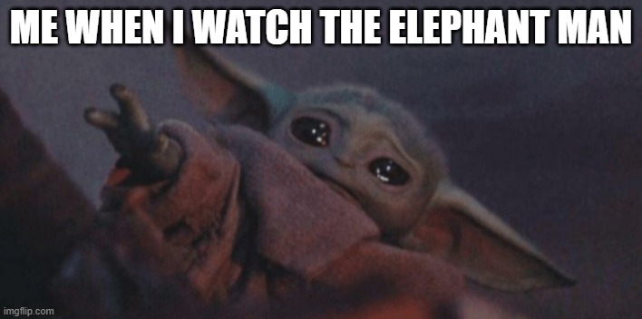 Very emotional movie! Okay?! | ME WHEN I WATCH THE ELEPHANT MAN | image tagged in baby yoda cry,john hurt,anthony hopkins,movies,emotional | made w/ Imgflip meme maker