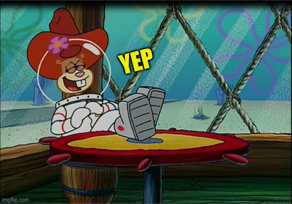 Sandy Cheeks | YEP | image tagged in sandy cheeks | made w/ Imgflip meme maker