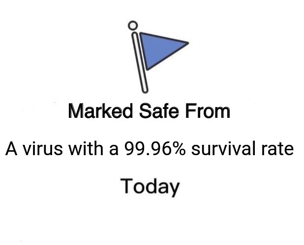 Marked Safe from covid | A virus with a 99.96% survival rate | image tagged in memes,marked safe from,covid | made w/ Imgflip meme maker