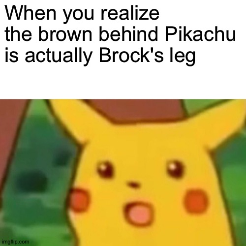 . | When you realize the brown behind Pikachu is actually Brock's leg | image tagged in memes,surprised pikachu | made w/ Imgflip meme maker
