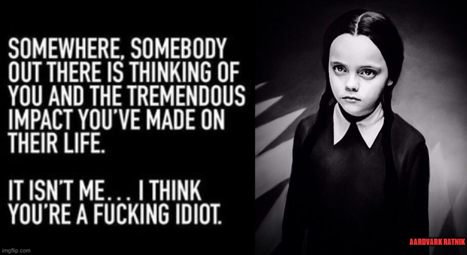 I think | AARDVARK RATNIK | image tagged in wednesday addams,funny memes | made w/ Imgflip meme maker