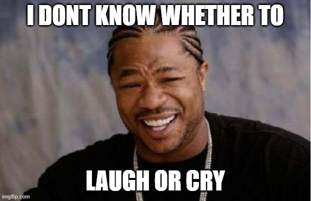 Yo Dawg Heard You Meme | I DONT KNOW WHETHER TO; LAUGH OR CRY | image tagged in memes,yo dawg heard you | made w/ Imgflip meme maker