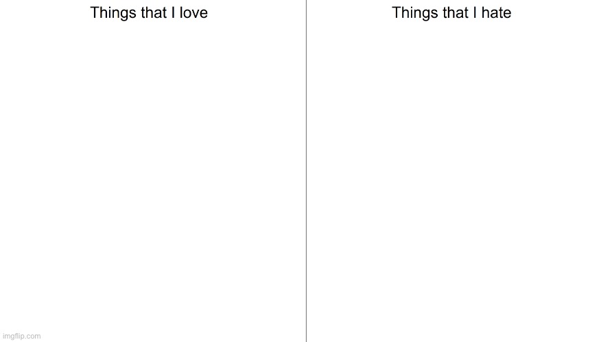 Make something with this template I made back in May of 2020 | image tagged in things that i love and hate | made w/ Imgflip meme maker