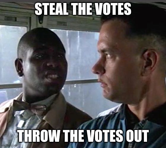 Bubba Gump | STEAL THE VOTES THROW THE VOTES OUT | image tagged in bubba gump | made w/ Imgflip meme maker