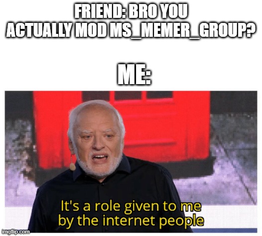 internet people | FRIEND: BRO YOU ACTUALLY MOD MS_MEMER_GROUP? ME: | made w/ Imgflip meme maker