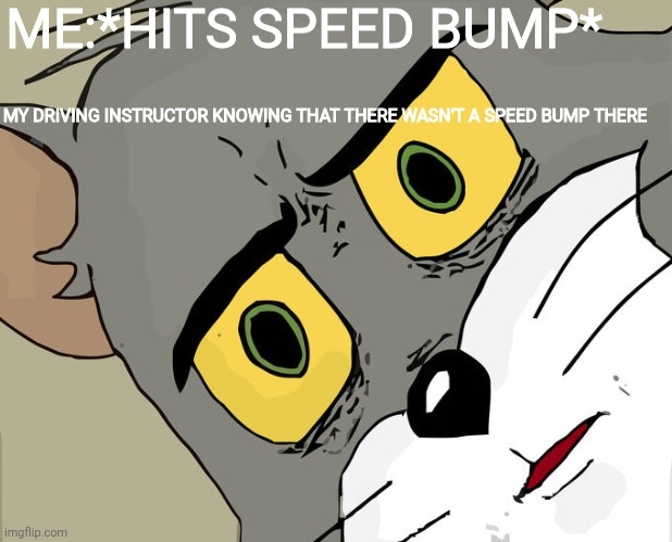 Unsettled Tom | ME:*HITS SPEED BUMP*; MY DRIVING INSTRUCTOR KNOWING THAT THERE WASN'T A SPEED BUMP THERE | image tagged in memes,unsettled tom | made w/ Imgflip meme maker