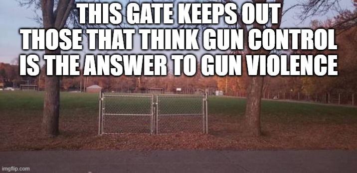 THIS GATE KEEPS OUT THOSE THAT THINK GUN CONTROL IS THE ANSWER TO GUN VIOLENCE | image tagged in guns,gun control,idiots,leftists,liberal logic,2nd amendment | made w/ Imgflip meme maker