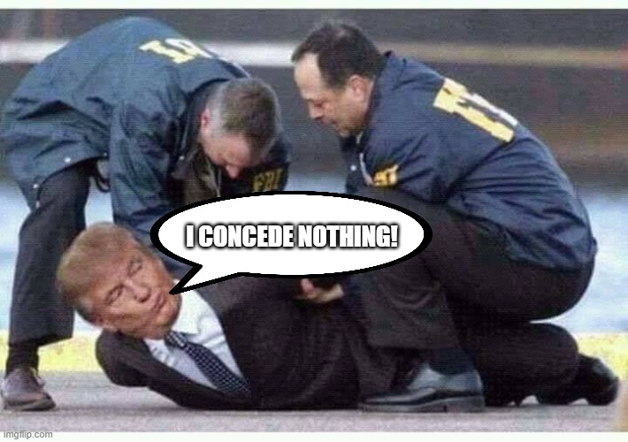 Trump concession | I CONCEDE NOTHING! | image tagged in donald trump is an idiot,trump is a moron,trump is an asshole | made w/ Imgflip meme maker