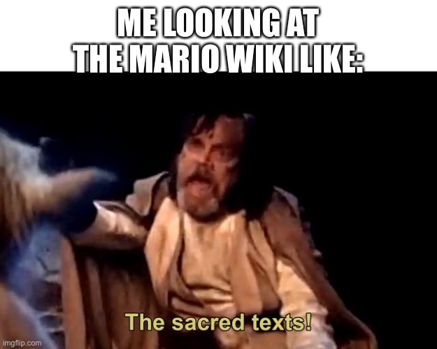 It is sacred | ME LOOKING AT THE MARIO WIKI LIKE: | image tagged in the sacred texts | made w/ Imgflip meme maker