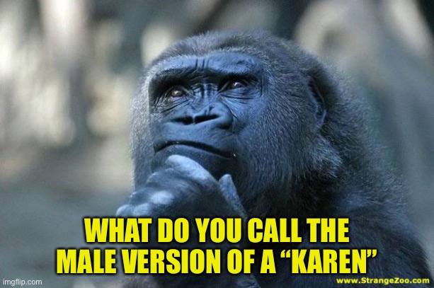 Deep Thoughts | WHAT DO YOU CALL THE MALE VERSION OF A “KAREN” | image tagged in deep thoughts | made w/ Imgflip meme maker