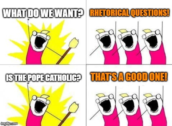 Number 1 in a series - 5 total, this one is the only repost | image tagged in memes,what do we want,rhetorical question,pope,catholic | made w/ Imgflip meme maker