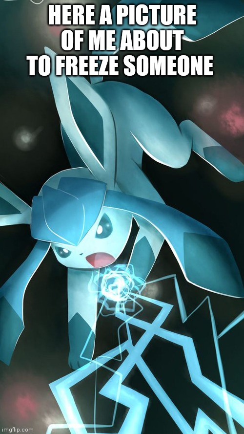 Glaceon use ice beam | HERE A PICTURE OF ME ABOUT TO FREEZE SOMEONE | image tagged in glaceon use ice beam | made w/ Imgflip meme maker