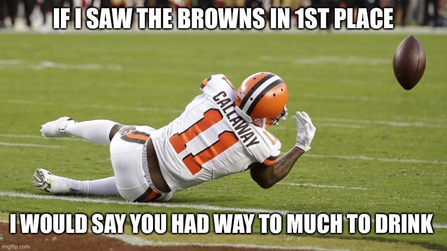 Incomplete Pass | IF I SAW THE BROWNS IN 1ST PLACE; I WOULD SAY YOU HAD WAY TO MUCH TO DRINK | image tagged in incomplete pass | made w/ Imgflip meme maker