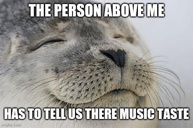 Please | THE PERSON ABOVE ME; HAS TO TELL US THERE MUSIC TASTE | image tagged in memes,satisfied seal | made w/ Imgflip meme maker