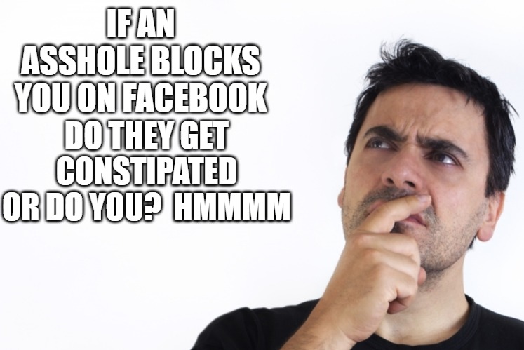 Facebook Blocked | IF AN ASSHOLE BLOCKS YOU ON FACEBOOK; DO THEY GET CONSTIPATED OR DO YOU?  HMMMM | image tagged in ass,asshole,facebook,blocked | made w/ Imgflip meme maker