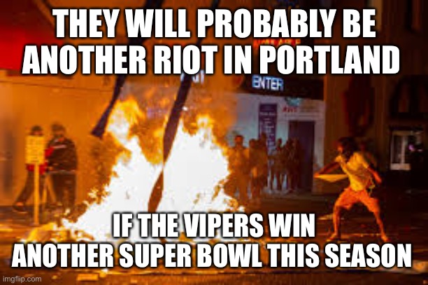 THEY WILL PROBABLY BE ANOTHER RIOT IN PORTLAND; IF THE VIPERS WIN ANOTHER SUPER BOWL THIS SEASON | image tagged in portland peaceful protest | made w/ Imgflip meme maker