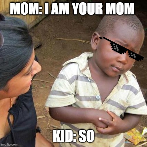 when your a savage who dont care |  MOM: I AM YOUR MOM; KID: SO | image tagged in memes,third world skeptical kid | made w/ Imgflip meme maker
