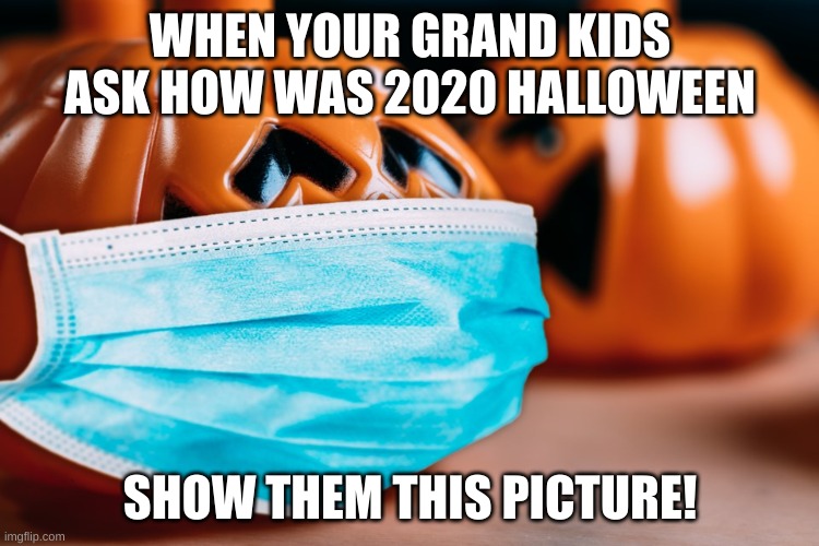 Halloween in 2020 |  WHEN YOUR GRAND KIDS ASK HOW WAS 2020 HALLOWEEN; SHOW THEM THIS PICTURE! | image tagged in pumpkin mask,halloween | made w/ Imgflip meme maker