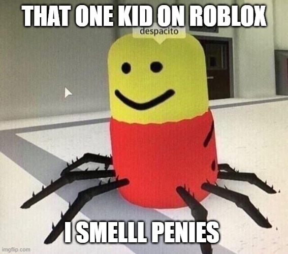 Despacito spider | THAT ONE KID ON ROBLOX; I SMELLL PENIES | image tagged in despacito spider | made w/ Imgflip meme maker