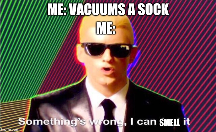 Something’s wrong | ME: VACUUMS A SOCK; ME:; SMELL | image tagged in something s wrong | made w/ Imgflip meme maker