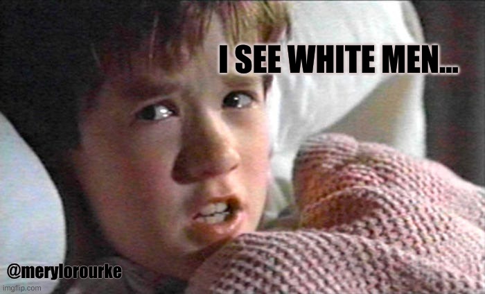 I SEE WHITE MEN... @merylorourke | image tagged in identity politics | made w/ Imgflip meme maker