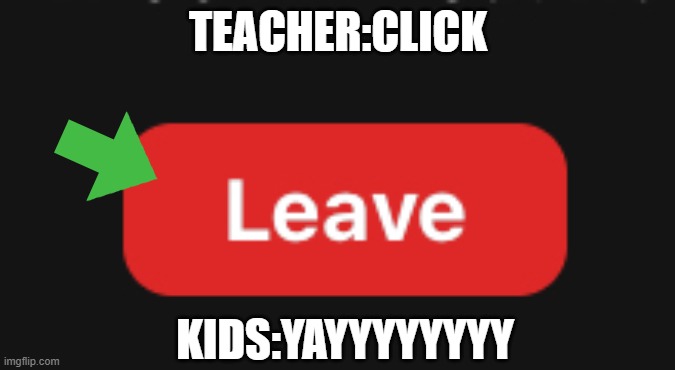 Leave Zoom | TEACHER:CLICK; KIDS:YAYYYYYYYY | image tagged in leave zoom | made w/ Imgflip meme maker