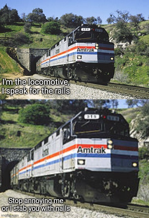 I'm the locomotive I speak for the rails | image tagged in i'm the locomotive i speak for the rails | made w/ Imgflip meme maker