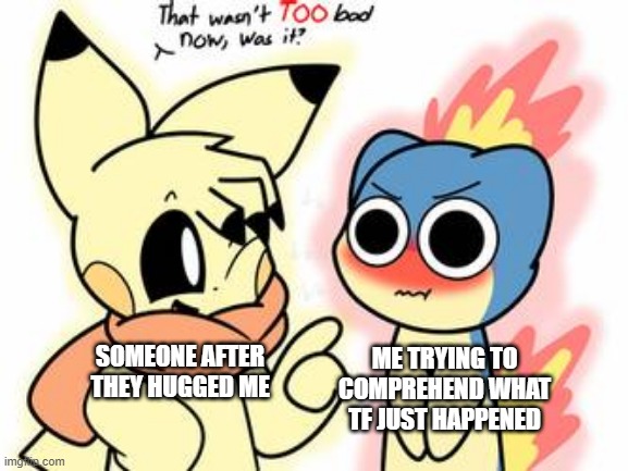 ME TRYING TO COMPREHEND WHAT TF JUST HAPPENED; SOMEONE AFTER THEY HUGGED ME | made w/ Imgflip meme maker