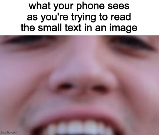 what your phone sees as you're trying to read the small text in an image | image tagged in blank white template | made w/ Imgflip meme maker