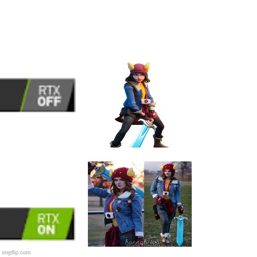 Fortnite Skye RTX Off vs. RTX On | image tagged in rtx on and off | made w/ Imgflip meme maker
