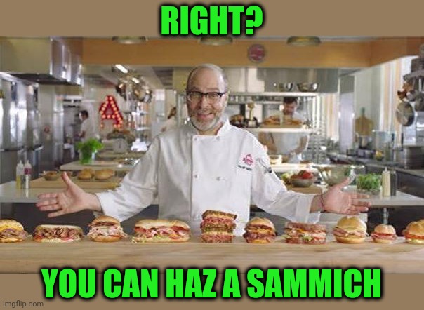 Arby's man | RIGHT? YOU CAN HAZ A SAMMICH | image tagged in arby's man | made w/ Imgflip meme maker