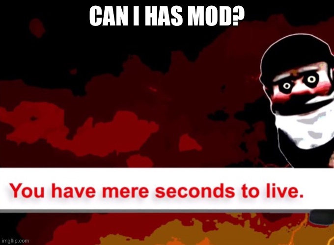 You have mere seconds to live | CAN I HAS MOD? | image tagged in you have mere seconds to live | made w/ Imgflip meme maker