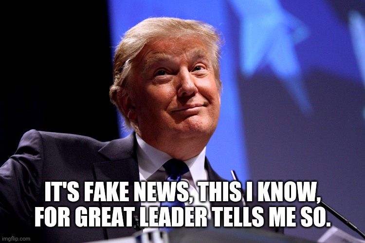 Trumplandia Hymn 2020 | IT'S FAKE NEWS, THIS I KNOW, FOR GREAT LEADER TELLS ME SO. | image tagged in donald trump,trump 2020,fake news,poor sports,trumpublicans,kool-aid and church songs | made w/ Imgflip meme maker