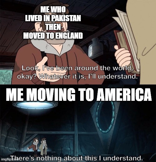 The imperial system was kinda hard 4 me 2 understand. | ME WHO LIVED IN PAKISTAN THEN MOVED TO ENGLAND; ME MOVING TO AMERICA | image tagged in look i've been around the world | made w/ Imgflip meme maker