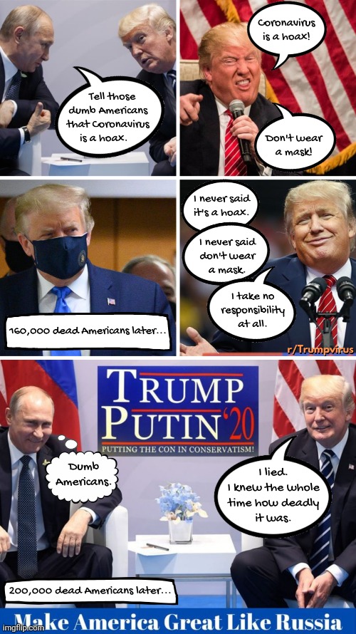 Not made by me | image tagged in trump russia collusion,covidiots | made w/ Imgflip meme maker