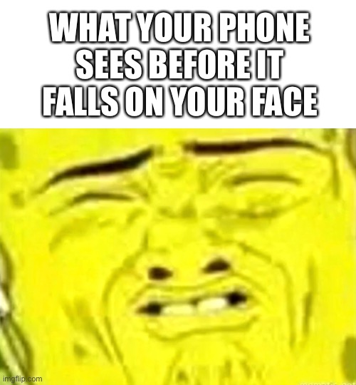 WHAT YOUR PHONE SEES BEFORE IT FALLS ON YOUR FACE | image tagged in spongebob,phones,memes | made w/ Imgflip meme maker