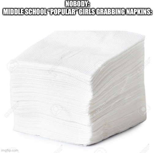 Y they do this tho | NOBODY:
MIDDLE SCHOOL “POPULAR” GIRLS GRABBING NAPKINS: | image tagged in lol | made w/ Imgflip meme maker